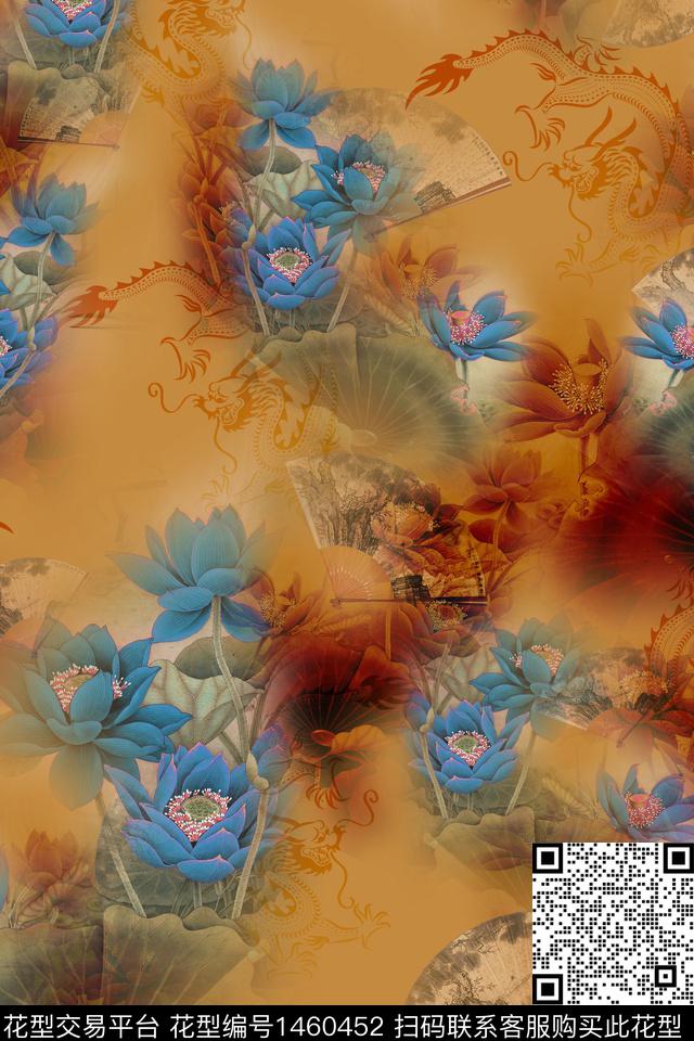 传统纹样香云纱中老年数码印花华亿平台下载（图片编号: 1460452） - 瓦栏（Walan）