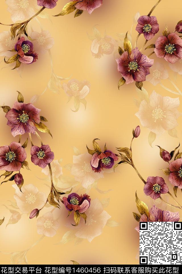 清爽底花卉花卉大牌风数码印花华亿平台下载（图片编号: 1460456） - 瓦栏（Walan）