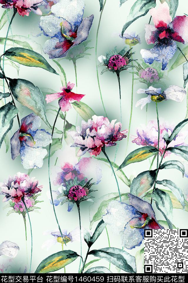 清爽底花卉花卉大牌风数码印花华亿平台下载（图片编号: 1460459） - 瓦栏（Walan）