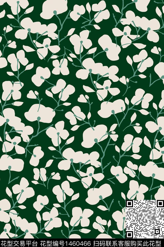 几何绿色抽象花卉数码印花华亿平台下载（图片编号: 1460466） - 瓦栏（Walan）