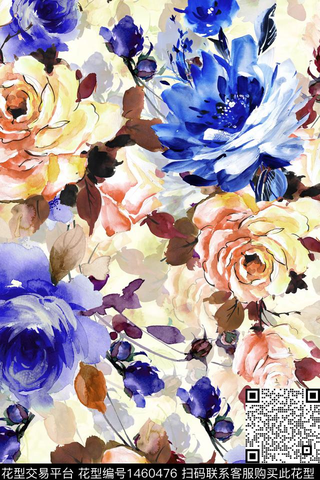 时尚花卉真丝数码印花华亿平台下载（图片编号: 1460476） - 瓦栏（Walan）