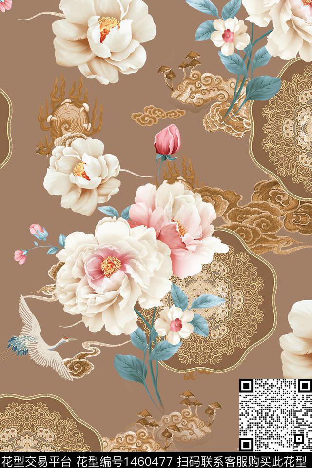 花卉真丝中国风数码印花华亿平台下载（图片编号: 1460477） - 瓦栏（Walan）