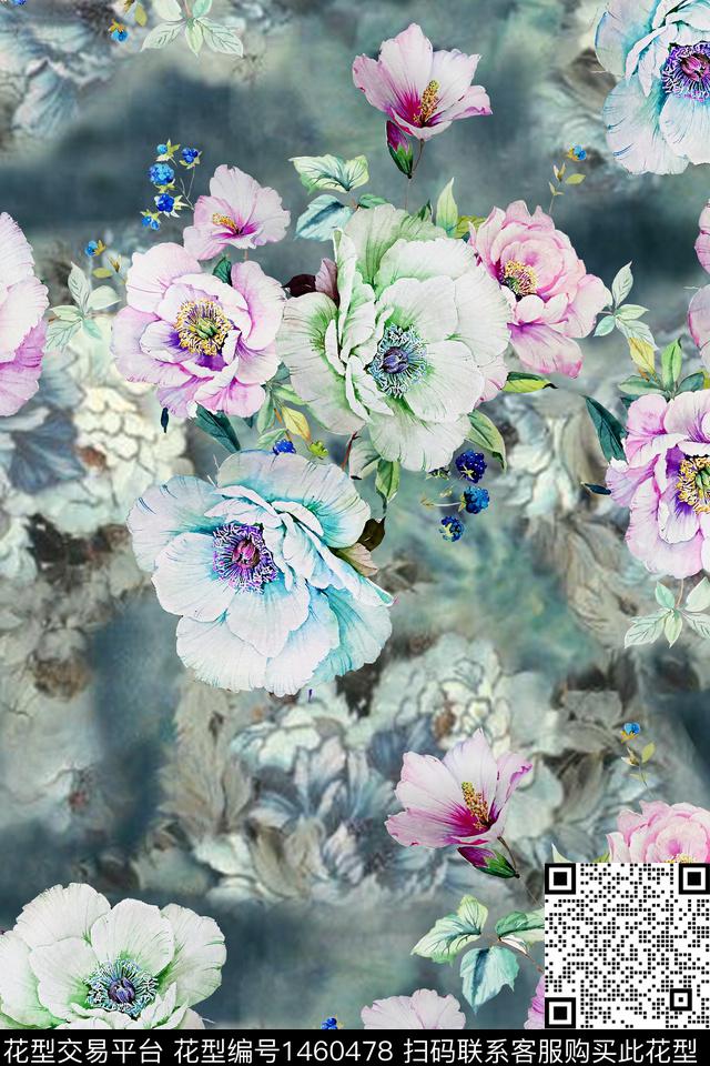 花卉小清新真丝数码印花华亿平台下载（图片编号: 1460478） - 瓦栏（Walan）