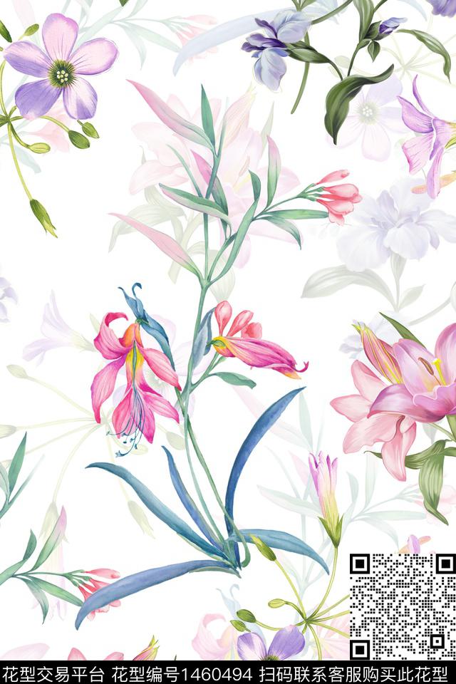 花卉小清新真丝数码印花华亿平台下载（图片编号: 1460494） - 瓦栏（Walan）