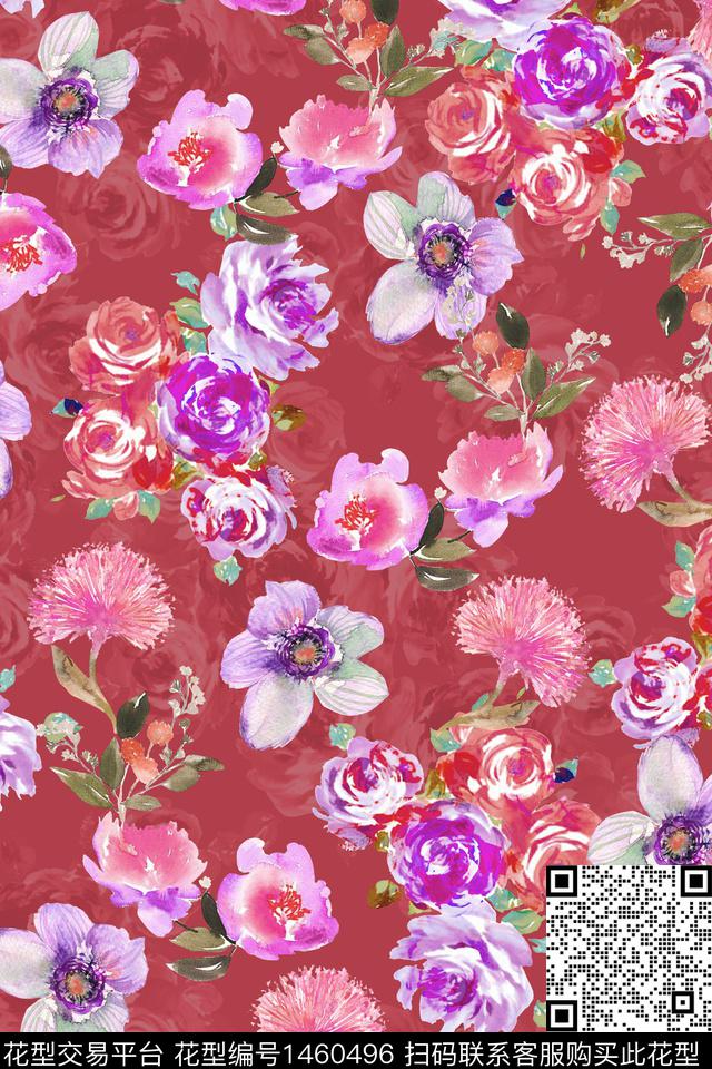 扎染华亿平台花卉大牌风数码印花华亿平台下载（图片编号: 1460496） - 瓦栏（Walan）