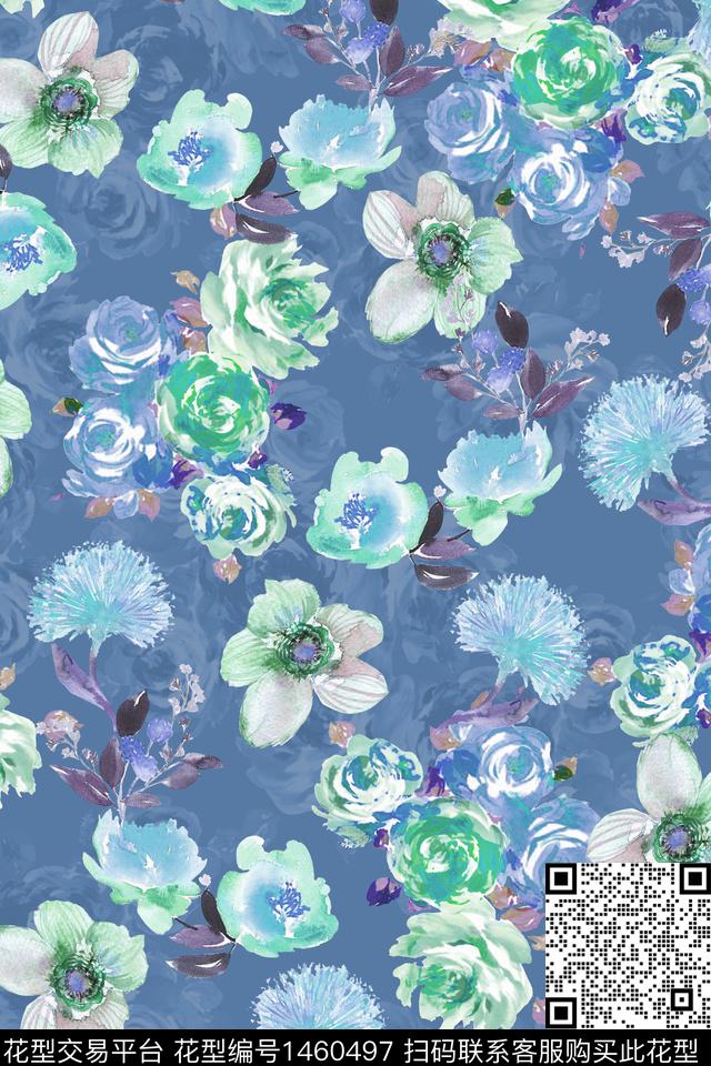 扎染华亿平台花卉大牌风数码印花华亿平台下载（图片编号: 1460497） - 瓦栏（Walan）