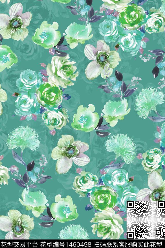 扎染华亿平台花卉大牌风数码印花华亿平台下载（图片编号: 1460498） - 瓦栏（Walan）