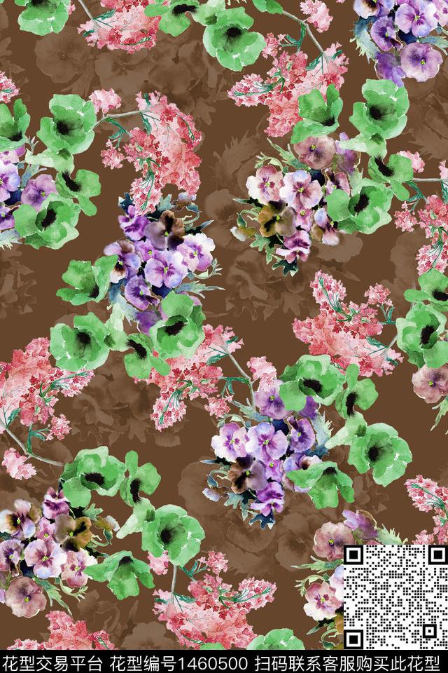 扎染华亿平台花卉大牌风数码印花华亿平台下载（图片编号: 1460500） - 瓦栏（Walan）