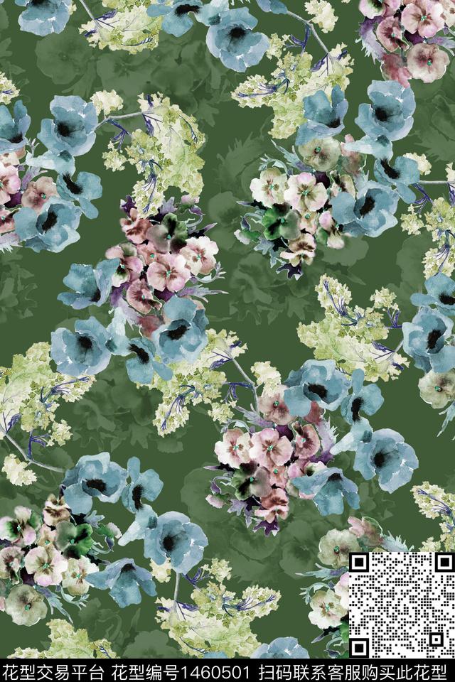 扎染华亿平台花卉大牌风数码印花华亿平台下载（图片编号: 1460501） - 瓦栏（Walan）