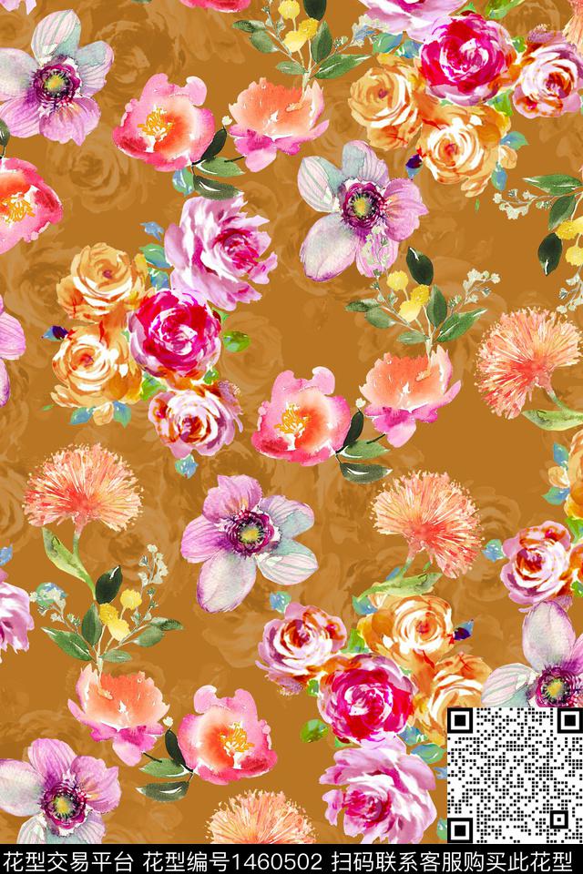扎染华亿平台花卉大牌风数码印花华亿平台下载（图片编号: 1460502） - 瓦栏（Walan）