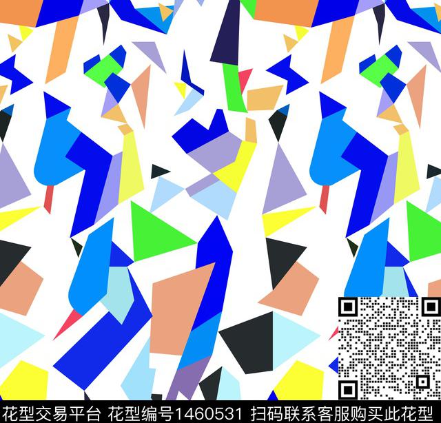 几何炫彩白底花传统印花华亿平台下载（图片编号: 1460531） - 瓦栏（Walan）
