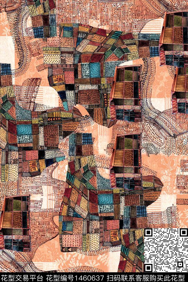 几何花卉女装花卉数码印花华亿平台下载（图片编号: 1460637） - 瓦栏（Walan）