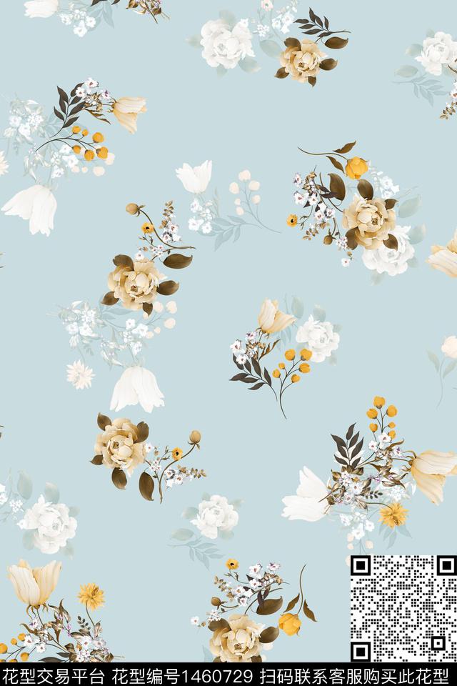 清爽底花卉花卉大牌风数码印花华亿平台下载（图片编号: 1460729） - 瓦栏（Walan）