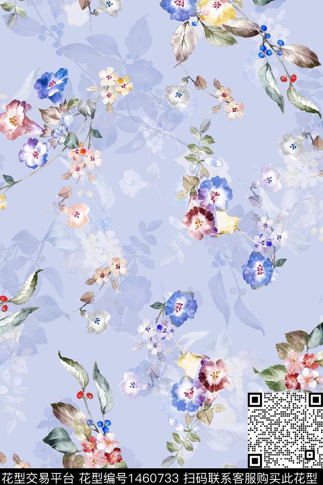 清爽底花卉花卉大牌风数码印花华亿平台下载（图片编号: 1460733） - 瓦栏（Walan）