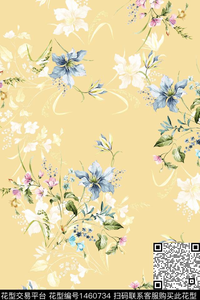 清爽底花卉花卉大牌风数码印花华亿平台下载（图片编号: 1460734） - 瓦栏（Walan）