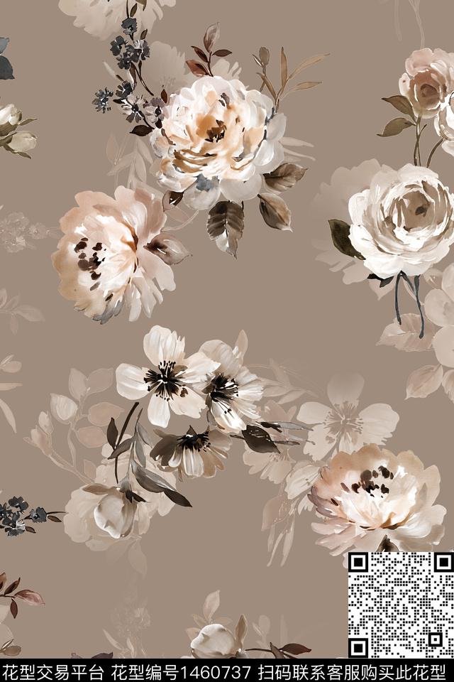 清爽底花卉花卉大牌风数码印花华亿平台下载（图片编号: 1460737） - 瓦栏（Walan）