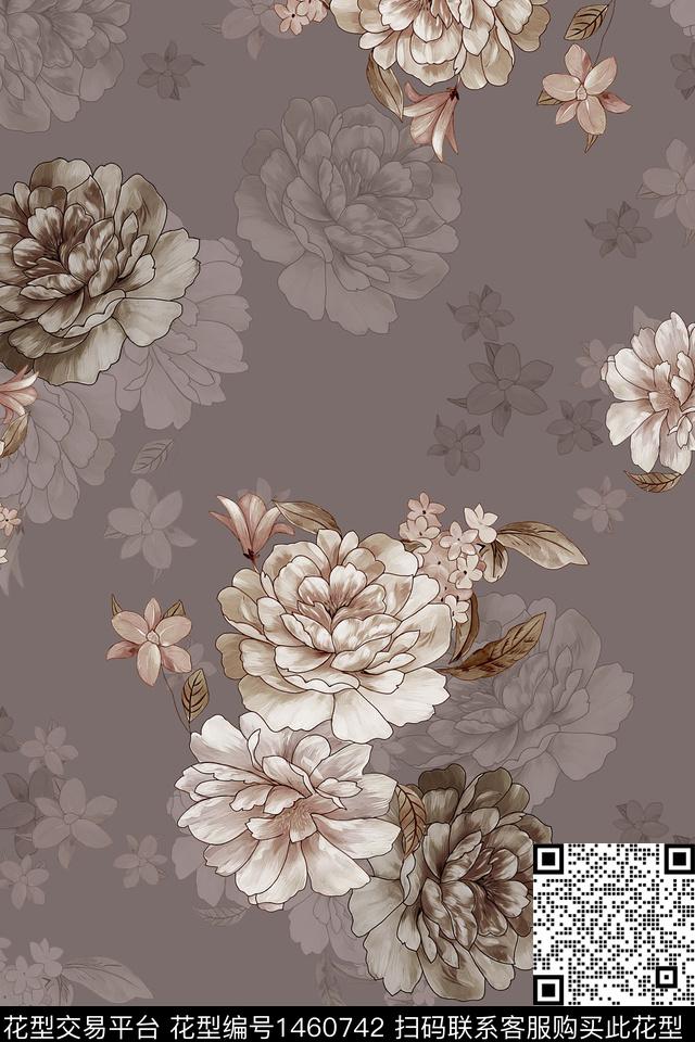 花卉大牌风香云纱数码印花华亿平台下载（图片编号: 1460742） - 瓦栏（Walan）