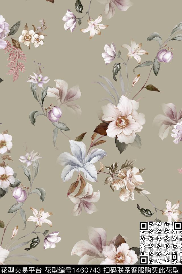 花卉大牌风香云纱数码印花华亿平台下载（图片编号: 1460743） - 瓦栏（Walan）