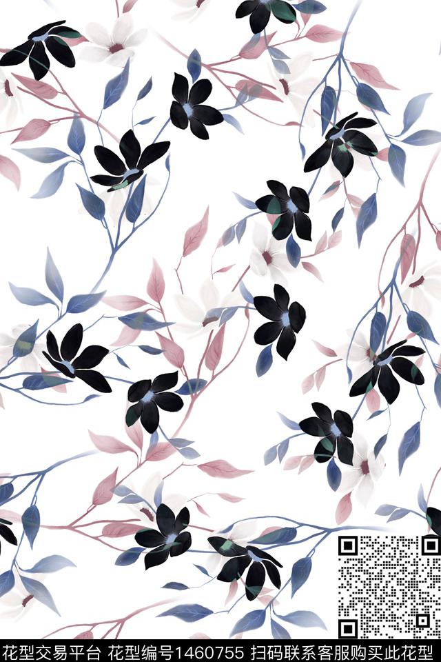 绿植树叶水墨风大牌风数码印花华亿平台下载（图片编号: 1460755） - 瓦栏（Walan）