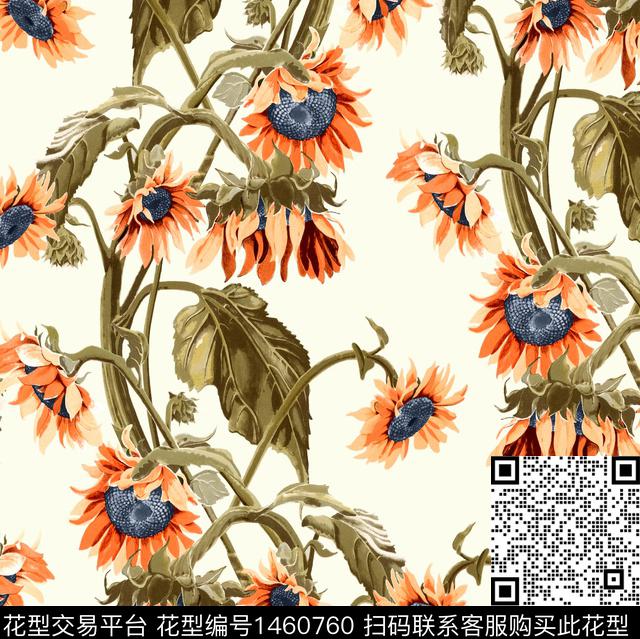 向日葵大牌风牡丹数码印花华亿平台下载（图片编号: 1460760） - 瓦栏（Walan）