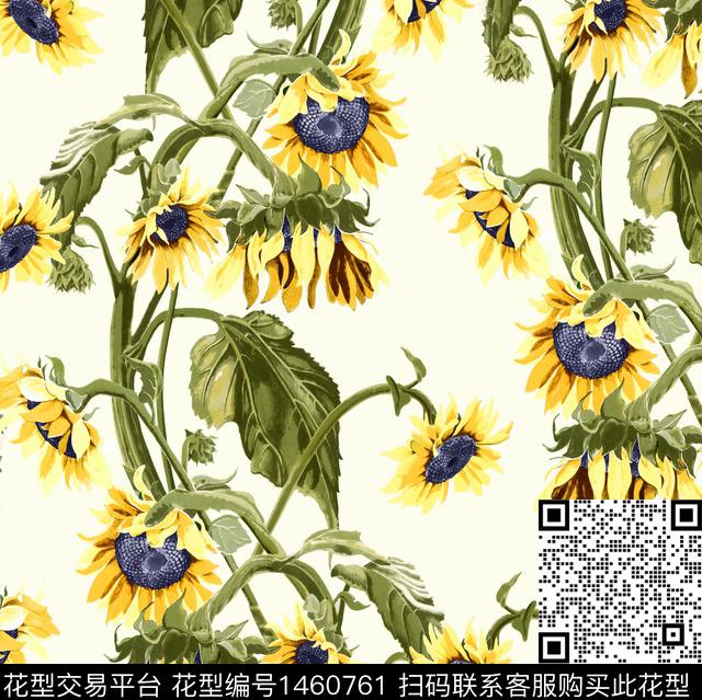 花卉蝴蝶向日葵大牌风数码印花华亿平台下载（图片编号: 1460761） - 瓦栏（Walan）