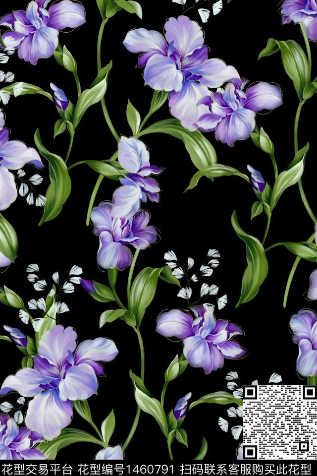 时尚花卉真丝数码印花华亿平台下载（图片编号: 1460791） - 瓦栏（Walan）