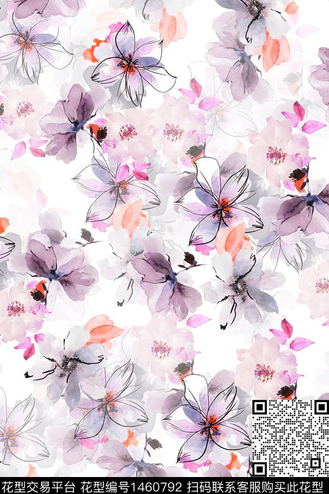 花卉小清新真丝数码印花华亿平台下载（图片编号: 1460792） - 瓦栏（Walan）