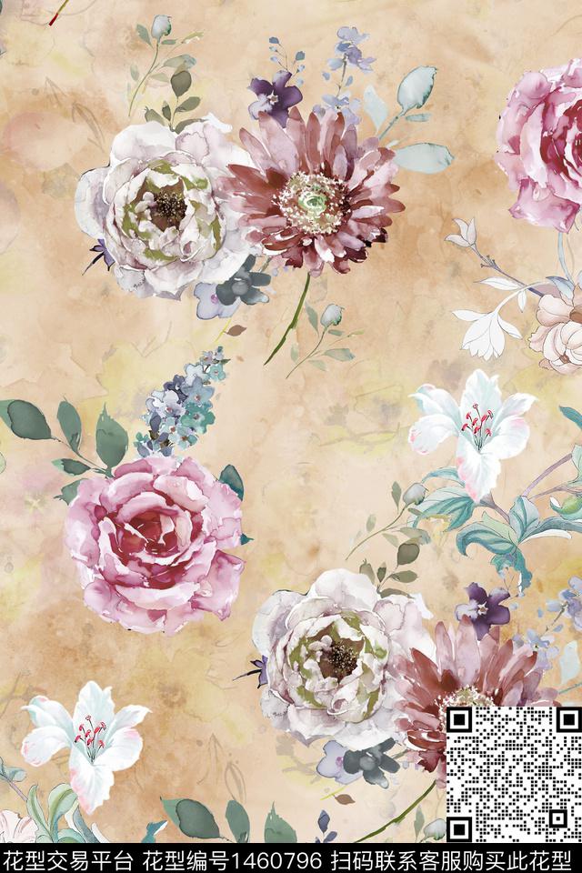 花卉小清新真丝数码印花华亿平台下载（图片编号: 1460796） - 瓦栏（Walan）