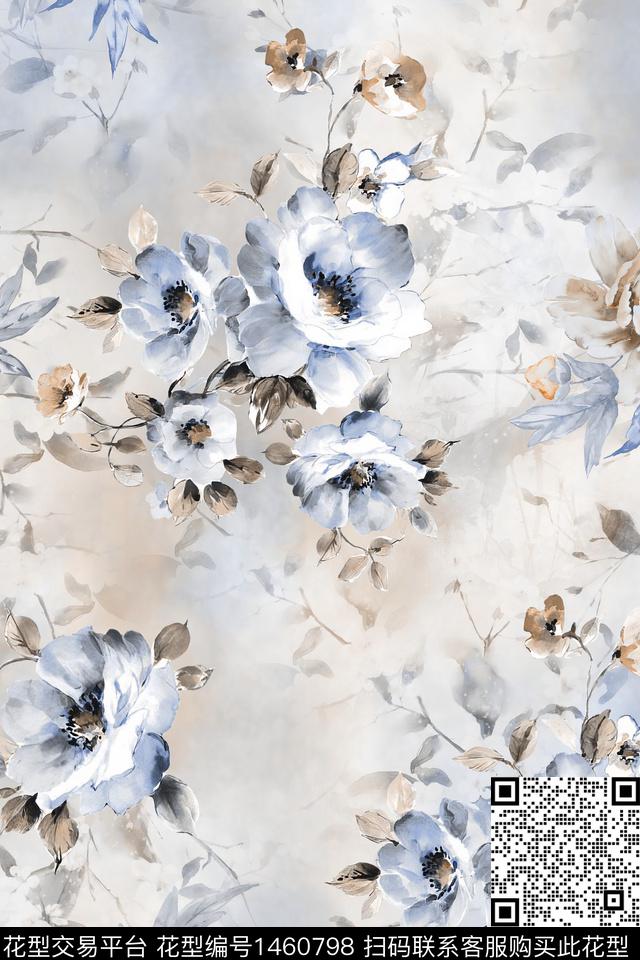 花卉小清新真丝数码印花华亿平台下载（图片编号: 1460798） - 瓦栏（Walan）