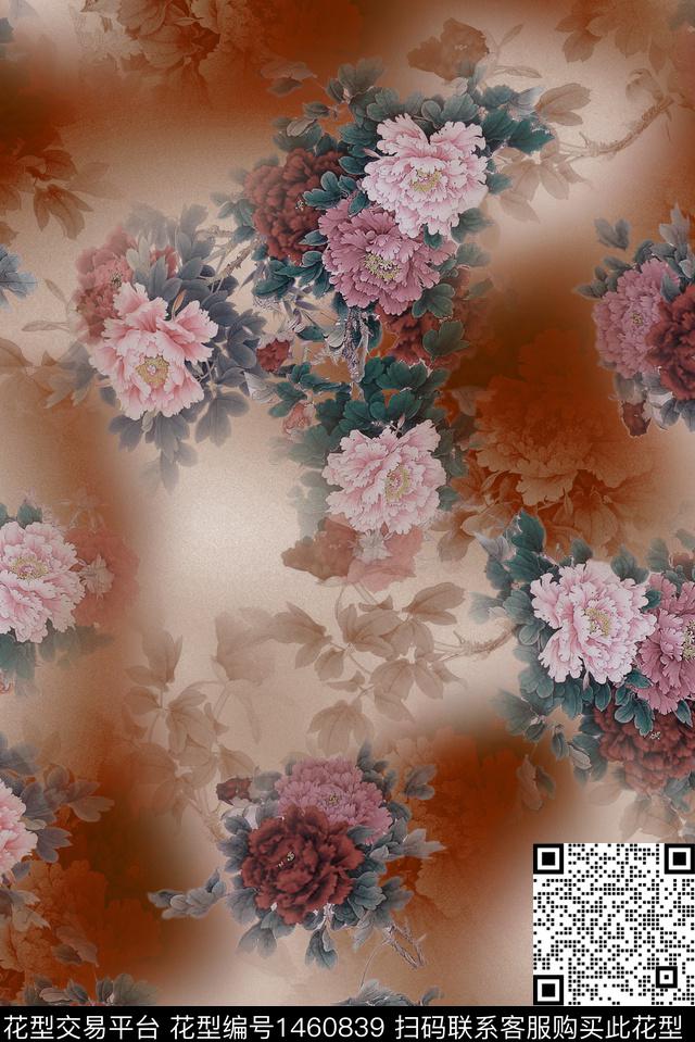 香云纱中国风牡丹数码印花华亿平台下载（图片编号: 1460839） - 瓦栏（Walan）