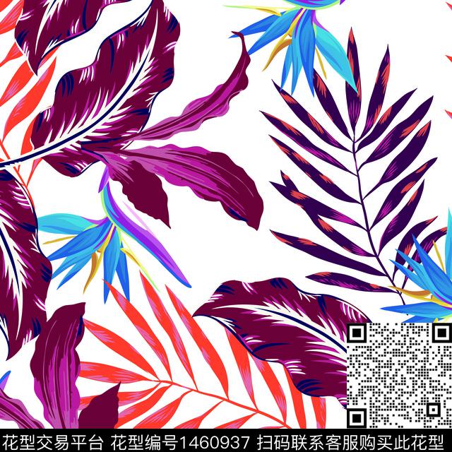 绿植树叶花卉大牌风数码印花华亿平台下载（图片编号: 1460937） - 瓦栏（Walan）