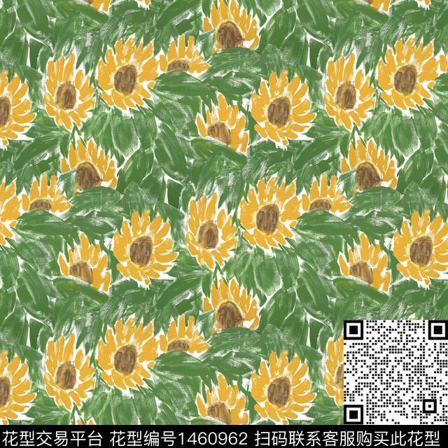 向日葵鸢尾花手绘大花数码印花华亿平台下载（图片编号: 1460962） - 瓦栏（Walan）