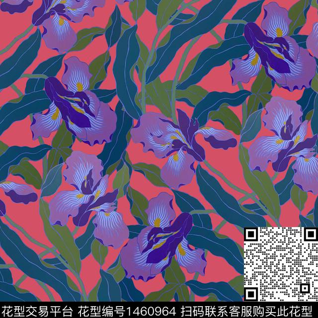 向日葵鸢尾花手绘大花数码印花华亿平台下载（图片编号: 1460964） - 瓦栏（Walan）