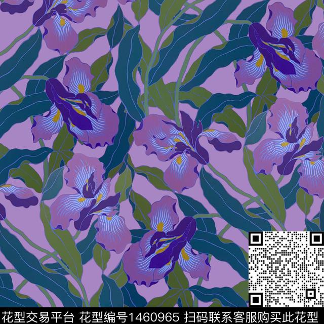 向日葵鸢尾花手绘大花数码印花华亿平台下载（图片编号: 1460965） - 瓦栏（Walan）