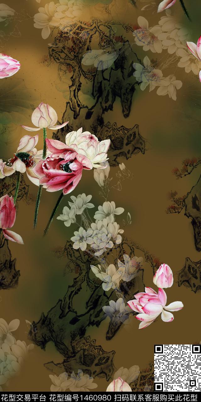 花卉大牌风中国风数码印花华亿平台下载（图片编号: 1460980） - 瓦栏（Walan）
