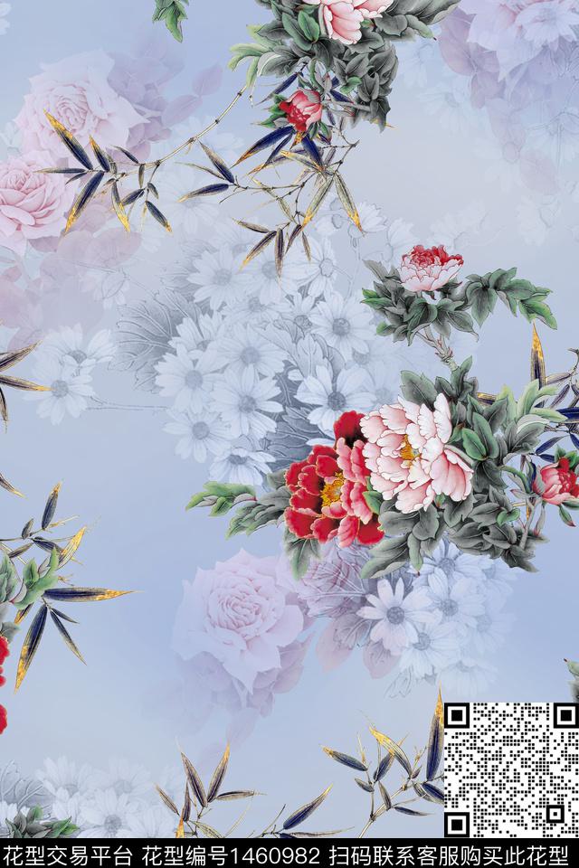 花卉大牌风中国风数码印花华亿平台下载（图片编号: 1460982） - 瓦栏（Walan）