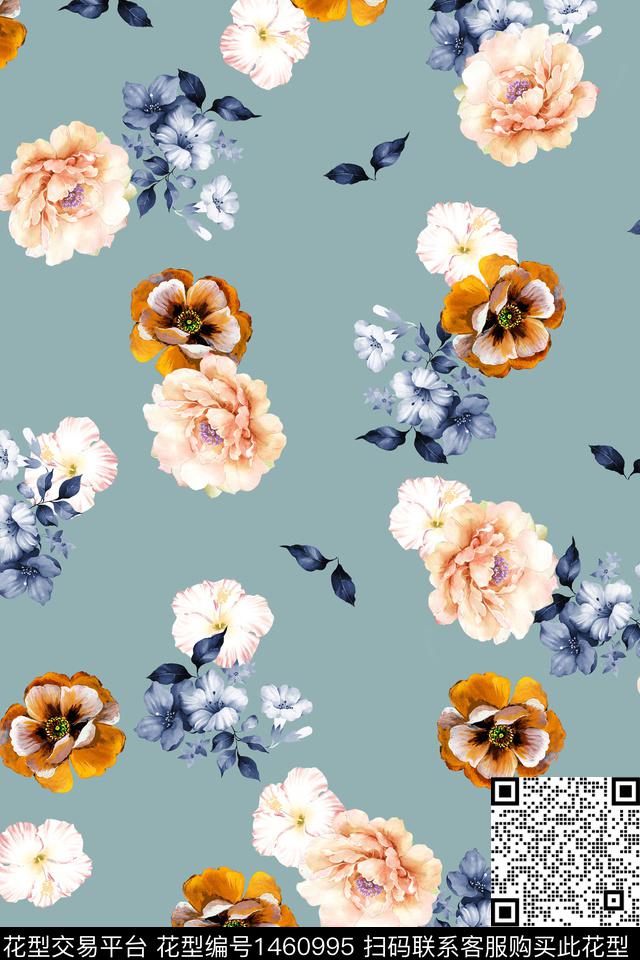 水彩绿植树叶迪拜花卉数码印花华亿平台下载（图片编号: 1460995） - 瓦栏（Walan）