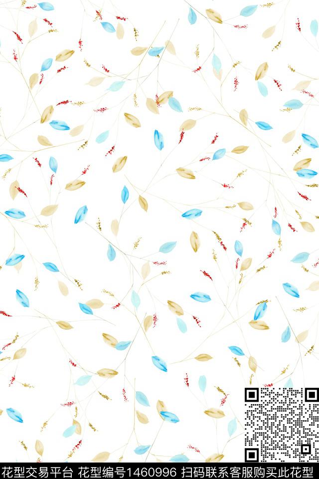 水彩绿植树叶雪纺数码印花华亿平台下载（图片编号: 1460996） - 瓦栏（Walan）