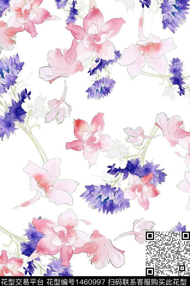 水彩绿植树叶雪纺数码印花华亿平台下载（图片编号: 1460997） - 瓦栏（Walan）