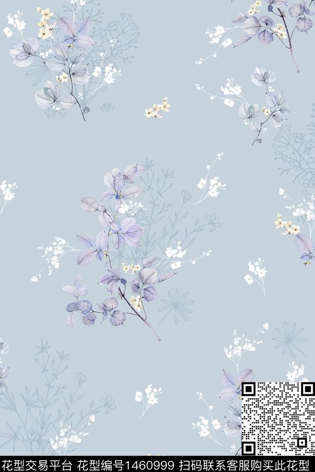 水彩绿植树叶大牌风数码印花华亿平台下载（图片编号: 1460999） - 瓦栏（Walan）