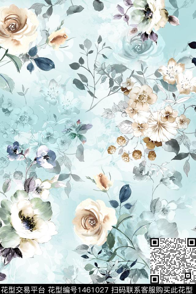 花卉小清新真丝数码印花华亿平台下载（图片编号: 1461027） - 瓦栏（Walan）