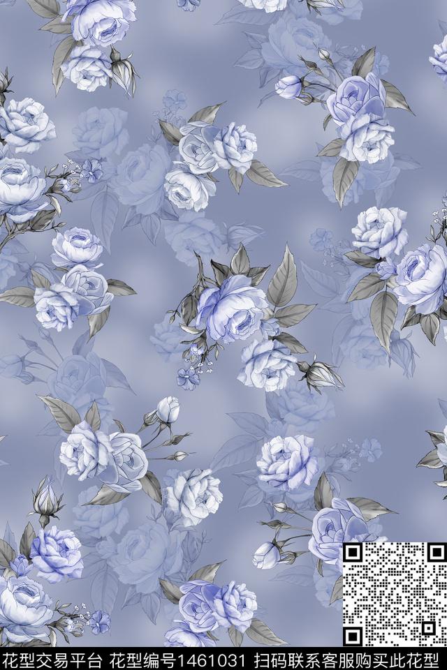 清爽底花卉花卉大牌风数码印花华亿平台下载（图片编号: 1461031） - 瓦栏（Walan）