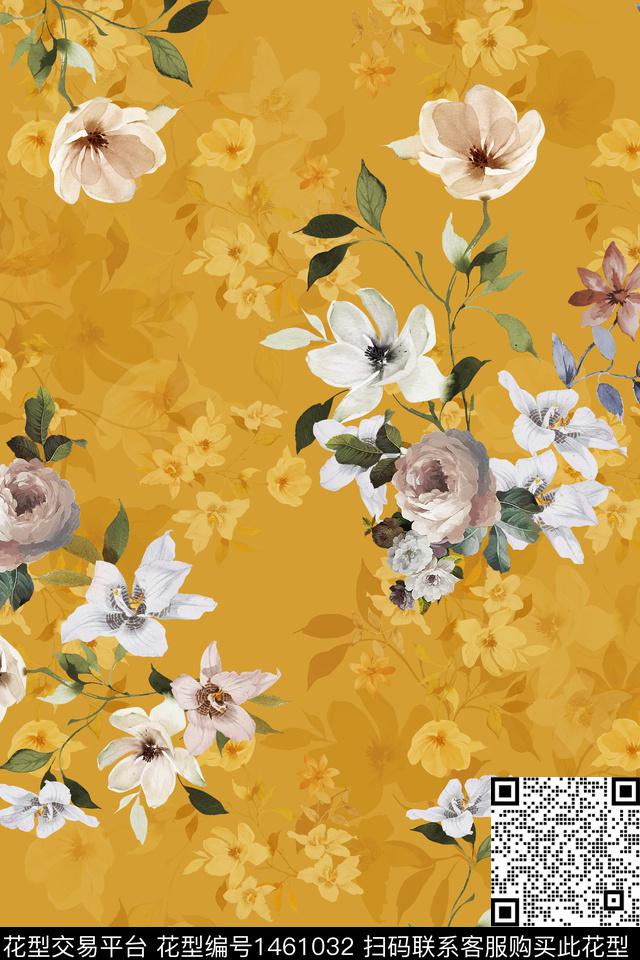 清爽底花卉花卉大牌风数码印花华亿平台下载（图片编号: 1461032） - 瓦栏（Walan）