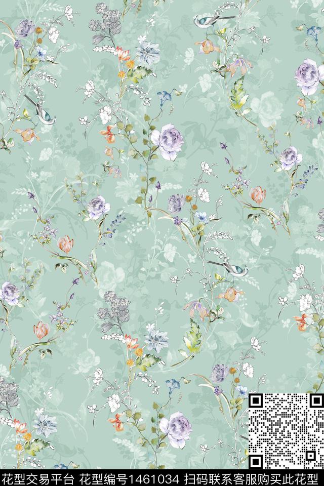 清爽底花卉花卉大牌风数码印花华亿平台下载（图片编号: 1461034） - 瓦栏（Walan）