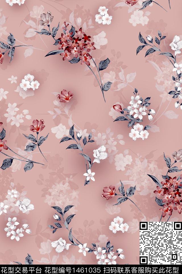 清爽底花卉花卉大牌风数码印花华亿平台下载（图片编号: 1461035） - 瓦栏（Walan）