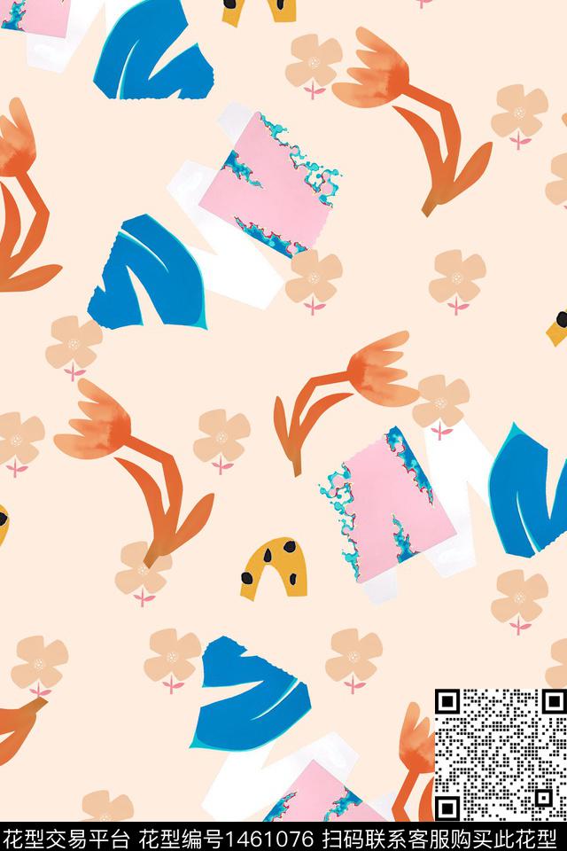 简约抽象花卉小清新数码印花华亿平台下载（图片编号: 1461076） - 瓦栏（Walan）