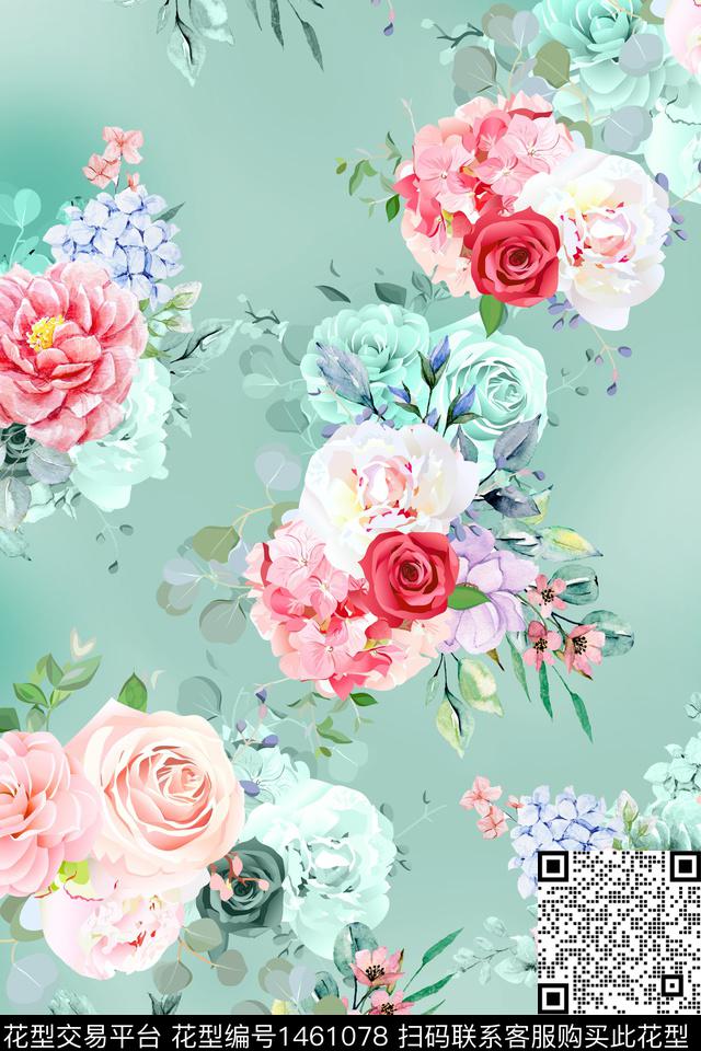 花卉小清新真丝数码印花华亿平台下载（图片编号: 1461078） - 瓦栏（Walan）