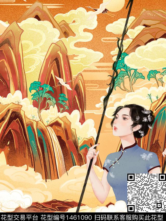 定位花时尚国潮数码印花华亿平台下载（图片编号: 1461090） - 瓦栏（Walan）