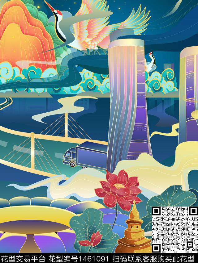 定位花时尚国潮数码印花华亿平台下载（图片编号: 1461091） - 瓦栏（Walan）