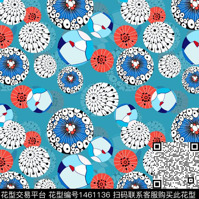 几何圆形圆圈与波点传统印花华亿平台下载（图片编号: 1461136） - 瓦栏（Walan）